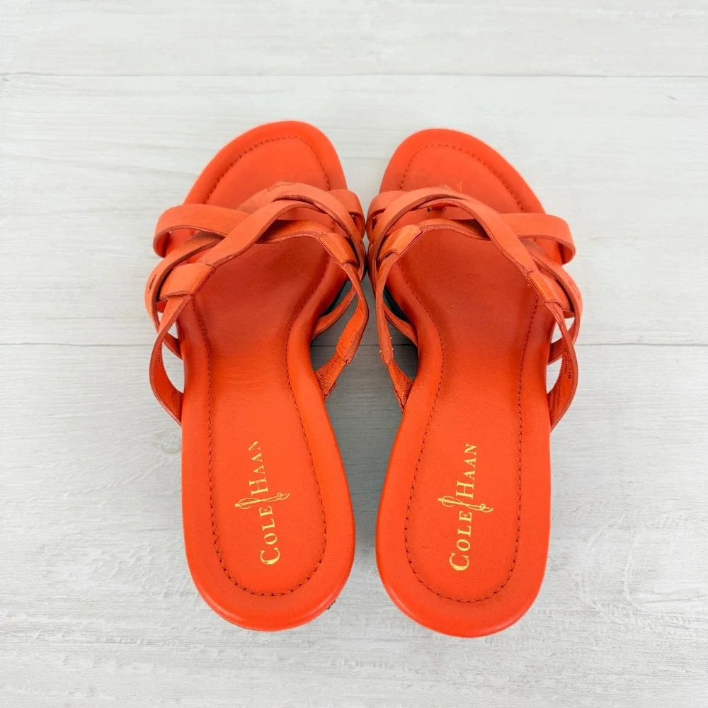 Cole Haan Wedge Sandals Size 7.5 B Orange Nike Air Strappy Leather Summer Bonnie
